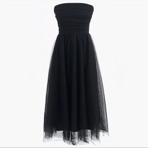 J. Crew Black Strapless Tulle Voluminous Puffy Midi Dress